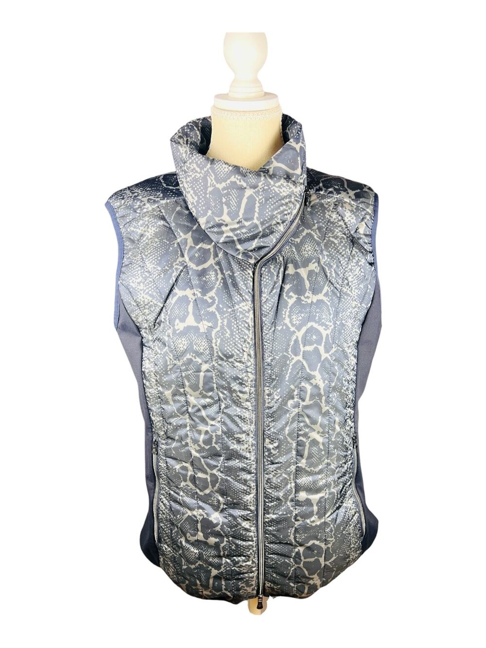 Anatomie Fallon Python Snake Print Asymmetric Puffer Vest Large Gray